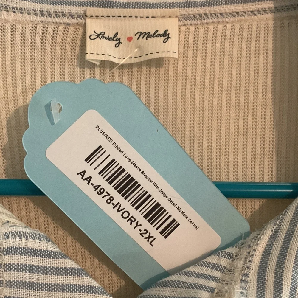 Ribbed Long Sleeve Shacket with Striped Detail - Ivory - Picture 5 of 9